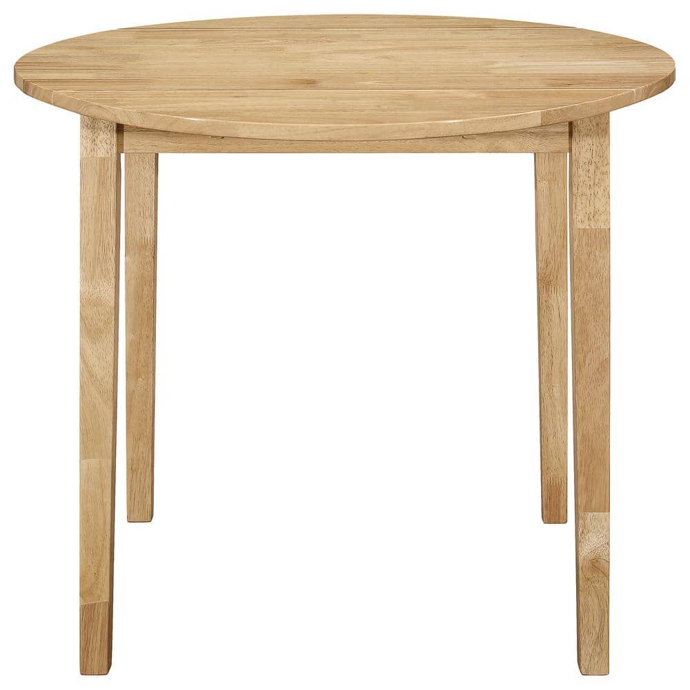 Natural Beige Round Drop-Leaf Dining Table Set with Two Chairs