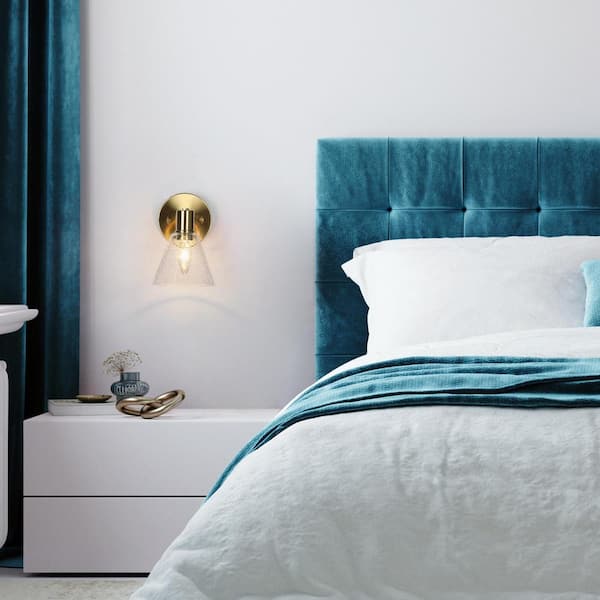 Modern Gold Wall Sconce Light, 1-Light Traditional Bell Hallway Seeded Glass Wall Light Suitable for Small Area