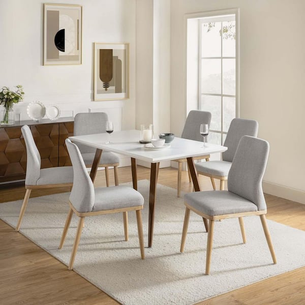 JAYDEN CREATION Manuel Gray Mid-Century Modern Fabric Upholstered Dining Chair (Set of 6)