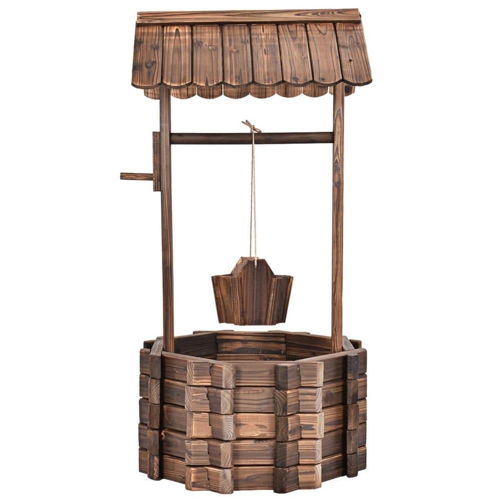 Outdoor Wooden Wishing Well Planter with Hanging Bucket for Garden, Patio or Yard Decor price history on PriceWatchPro