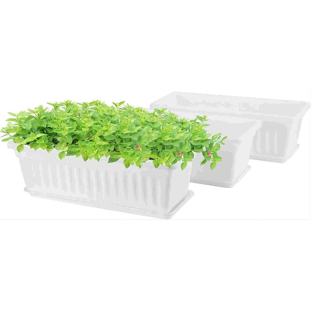 Cubilan Rectangle Planters for Indoor Plants 3Pack Long Outdoor Plastic Flower Boxes Vegetable