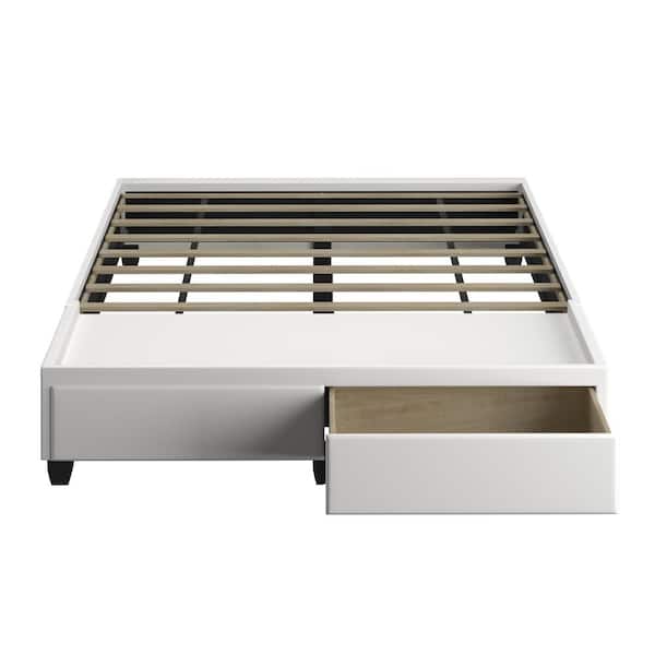 Parma Upholstered Faux Leather Platform Storage Bed, Queen, White