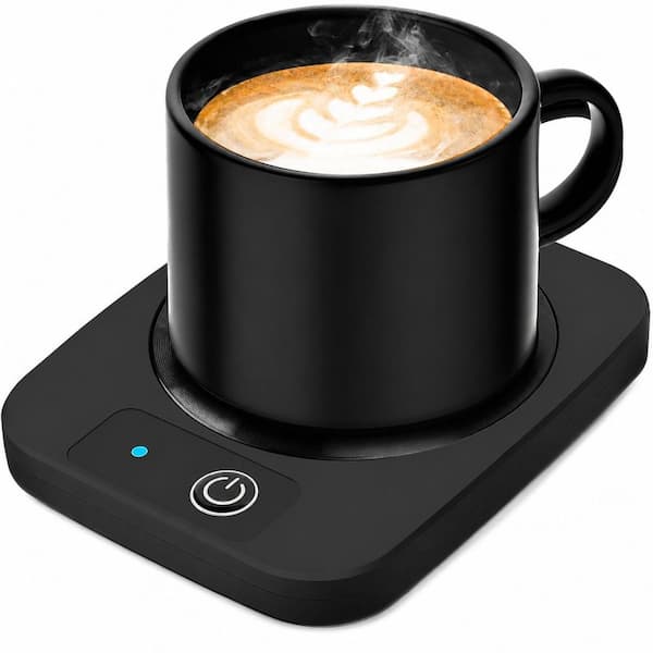 Black Aluminum Electric Mug Warmer for Coffee, Cocoa and Milk, Corded Desk Cup Warmer for Office