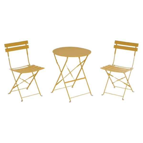 Unbranded Bright Yellow Folding 3-Piece Metal Outdoor Bistro Set for Patio