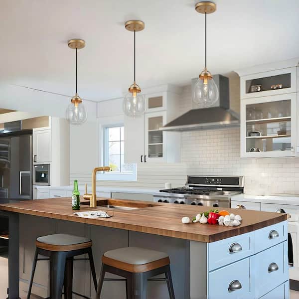 1-Light 6 in. Dark Gold Mini Kitchen Pendant Light, Modern Hanging Light with Oval Clear Glass Shade for Dining Room