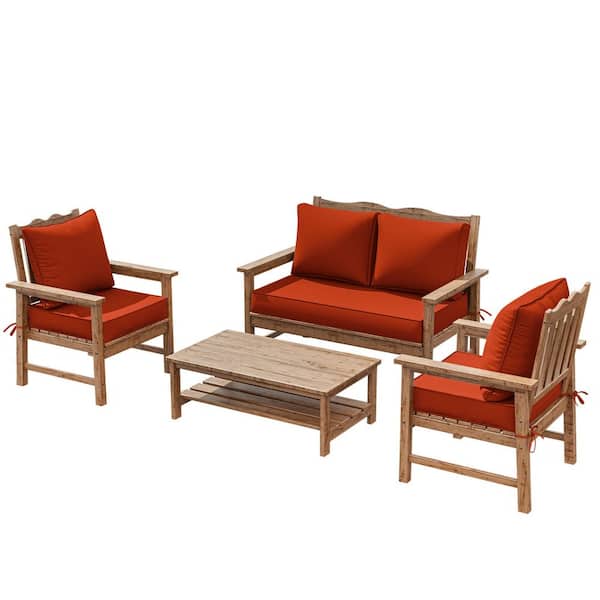 5 in. Universal Outdoor Cushion Set for Seats and Backs, Set of 1 Loveseat Cushions and 2 Deep Seat Cushions Orange