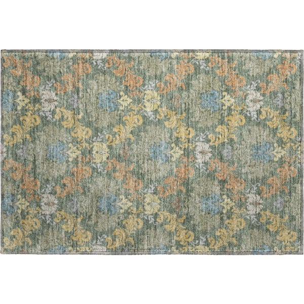 Mayfield Premium Machine Washable Abstract AMF2544 Basil 3 ft. x 4 ft. Area Rug