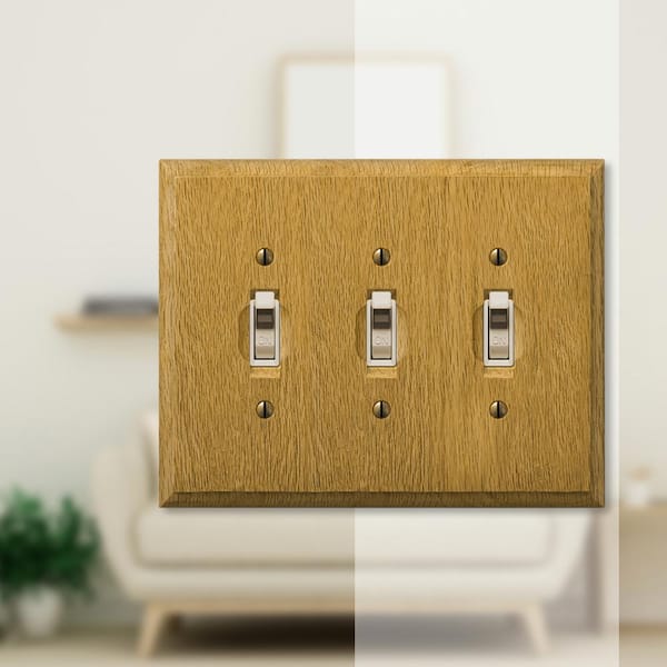 Carson 3 Gang Toggle Wood Wall Plate - Light Oak