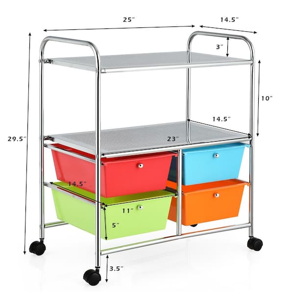 HONEY JOY 4-Drawer Rolling Storage Cart Drawer Cabinet Craft Storage Metal  Rack Organizer Shelf with Wheels Multicolor TOPB003951 - The Home Depot