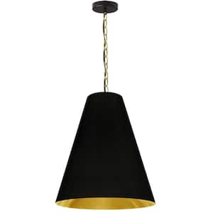 Anaya 1-light Aged Brass Pendant with Black and Gold Fabric Shade