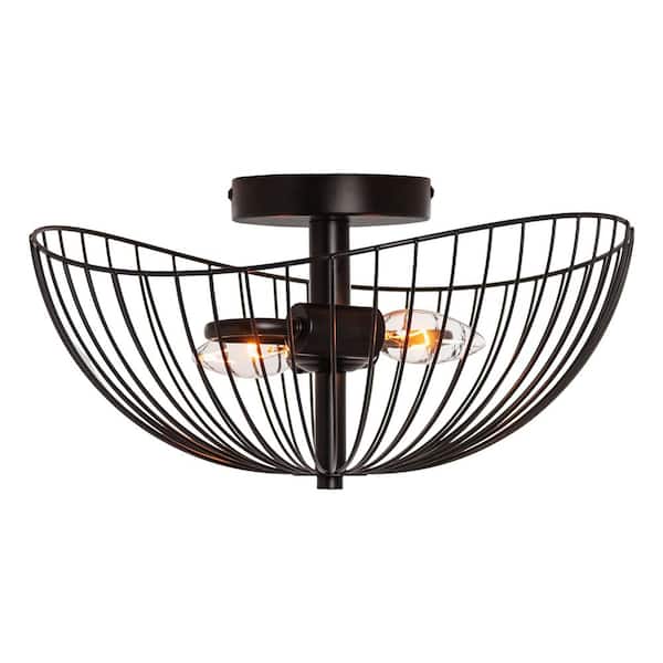 River of Goods Cadence 14 in. Dual-Light Black Semi-Flush Mount with Metal Bowl Shade