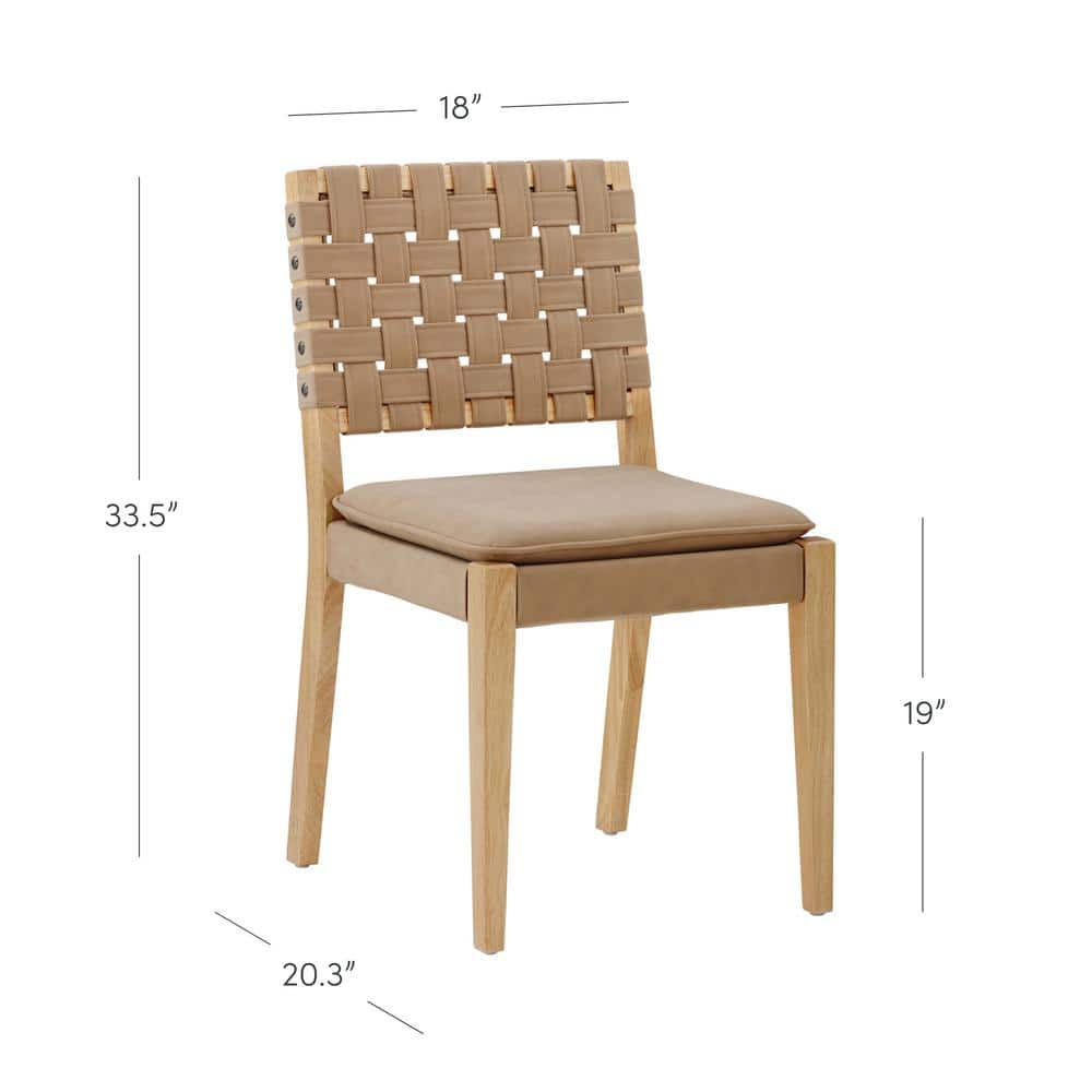 Light Brown Faux Leather Upholstered Side Chair with Wood Frame