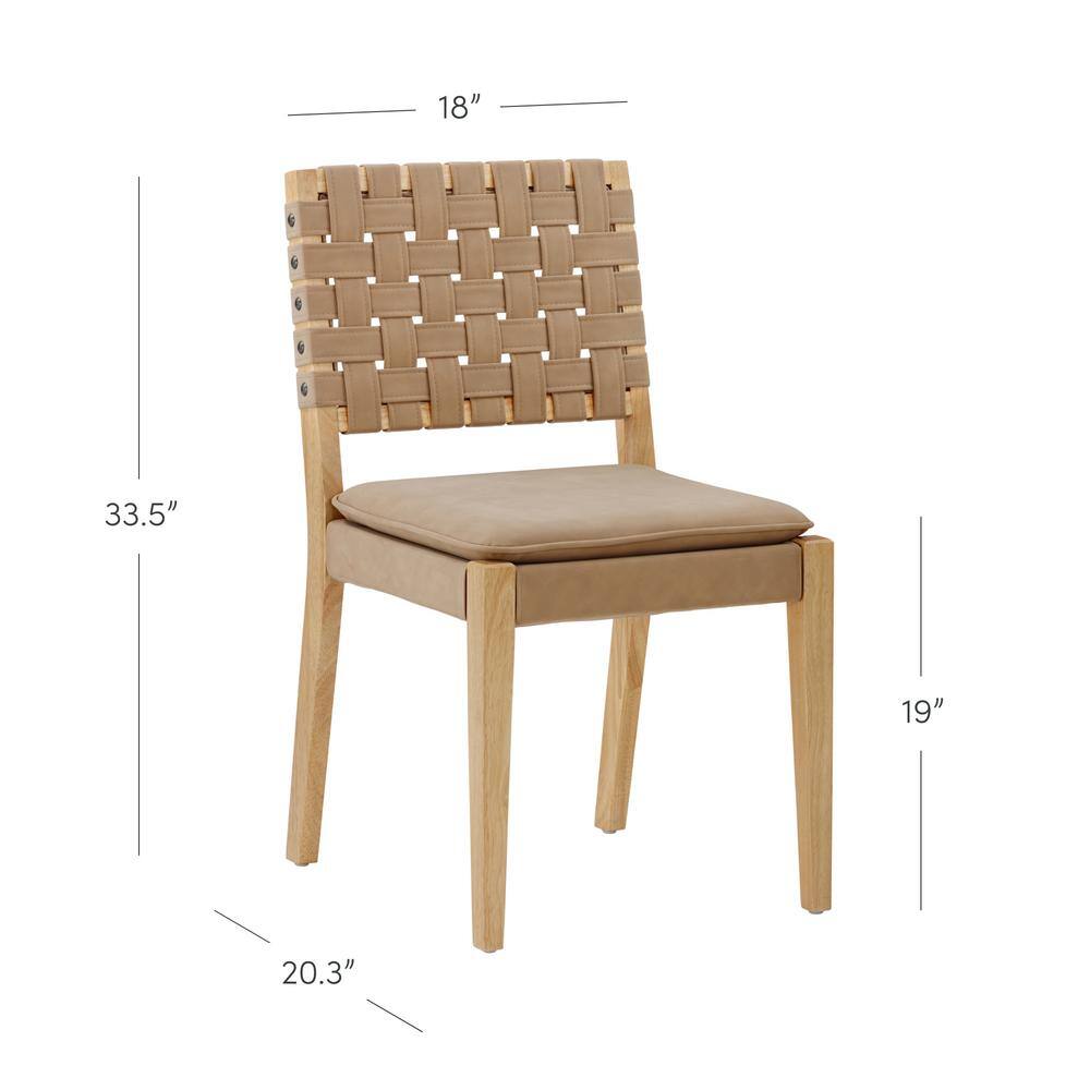 Light Brown Faux Leather Upholstered Side Chair with Wood Frame