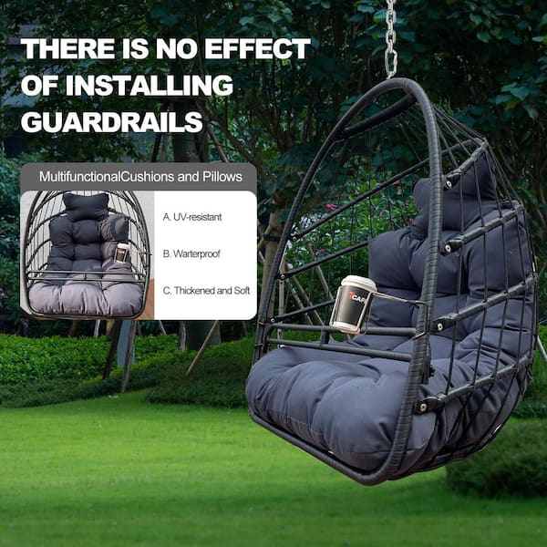 Itopfox Indoor Outdoor Black Swing Egg Basket Chair Without Stand With Cushion Foldable Frame Ceiling Hammock