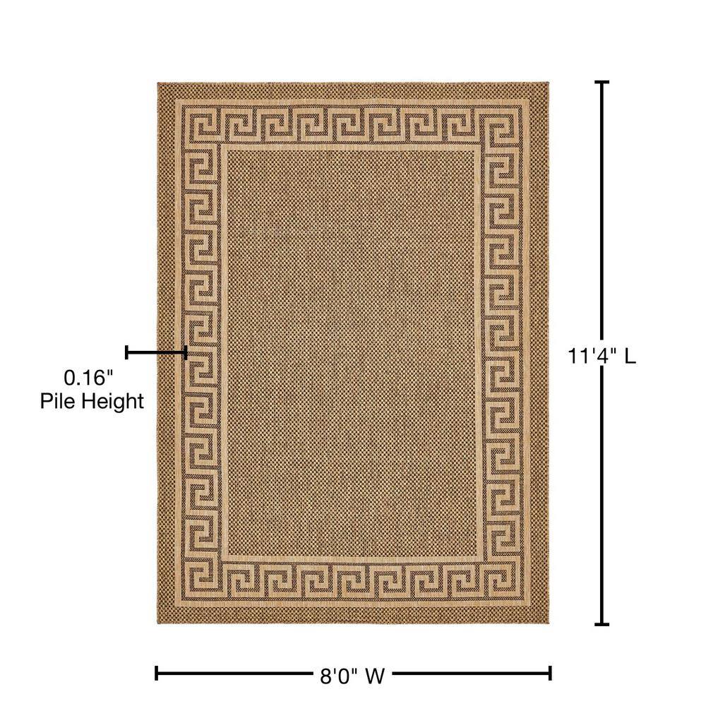 Greek Key Brown Synthetic Rectangular Outdoor Rug 8' x 10'