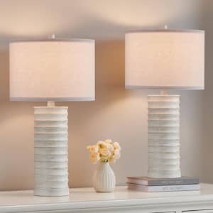22.5 in. Painted White Touch Control Table Lamp Set with Bulbs, USB Ports and AC Outlets (Set of 2)