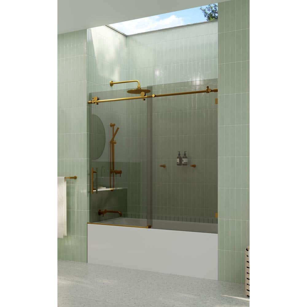 Equinox 56 - 60 in. x 60 in. Fully Frameless Gray Tinted Sliding Bathtub Door