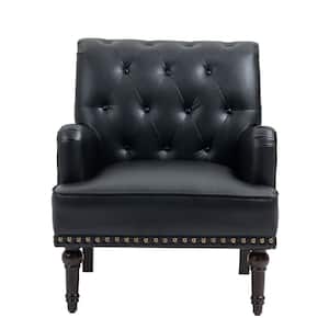 Black Faux Leather Arm Chair with Nailhead Trim (Set of 1)