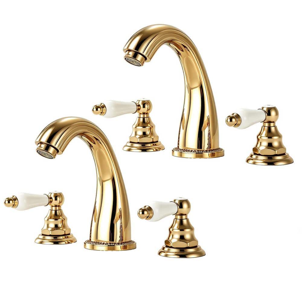 2 Handles 8 in. Widespread Bathroom Faucet 3-Hole Bathroom Sink Faucet in Polished Gold(2-Pack) price history on PriceWatchPro