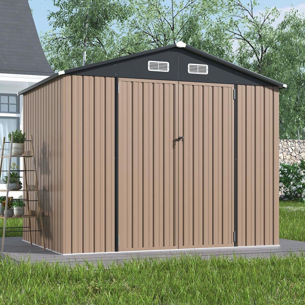 Outdoor Lean Storage 7.3 ft. W x 5.2 ft. D Metal Shed with Air Vents for Patio, Brown (42 sq. ft.) price history on PriceWatchPro