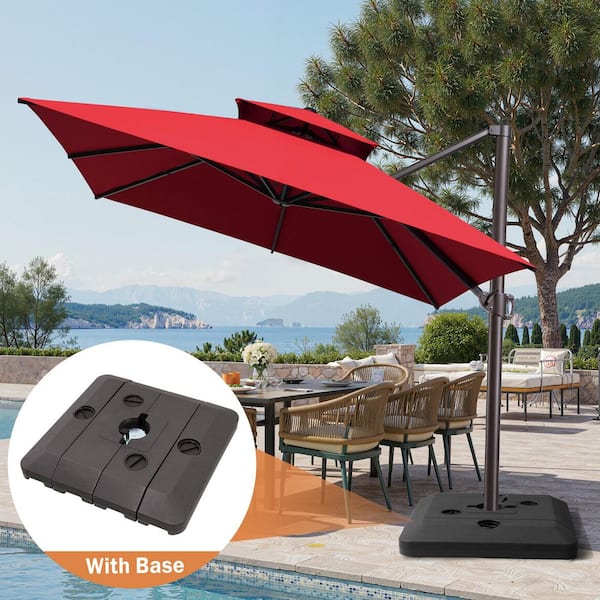 Double Top 13 ft. x 10 ft. Aluminum Heavy-Duty 360° Rotation Cantilever Patio Umbrella in Red with 240 lbs. Base