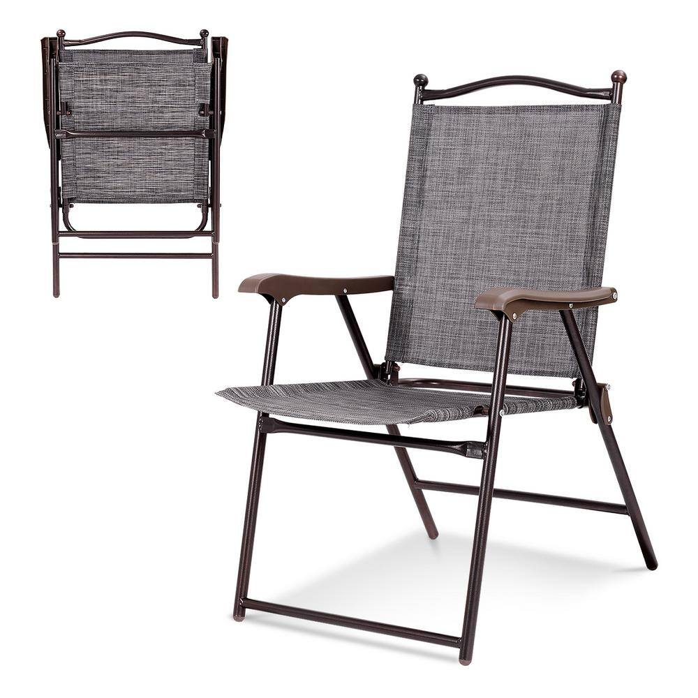 Gray Steel Frame Folding Camping Chairs with Arms, Set of 2