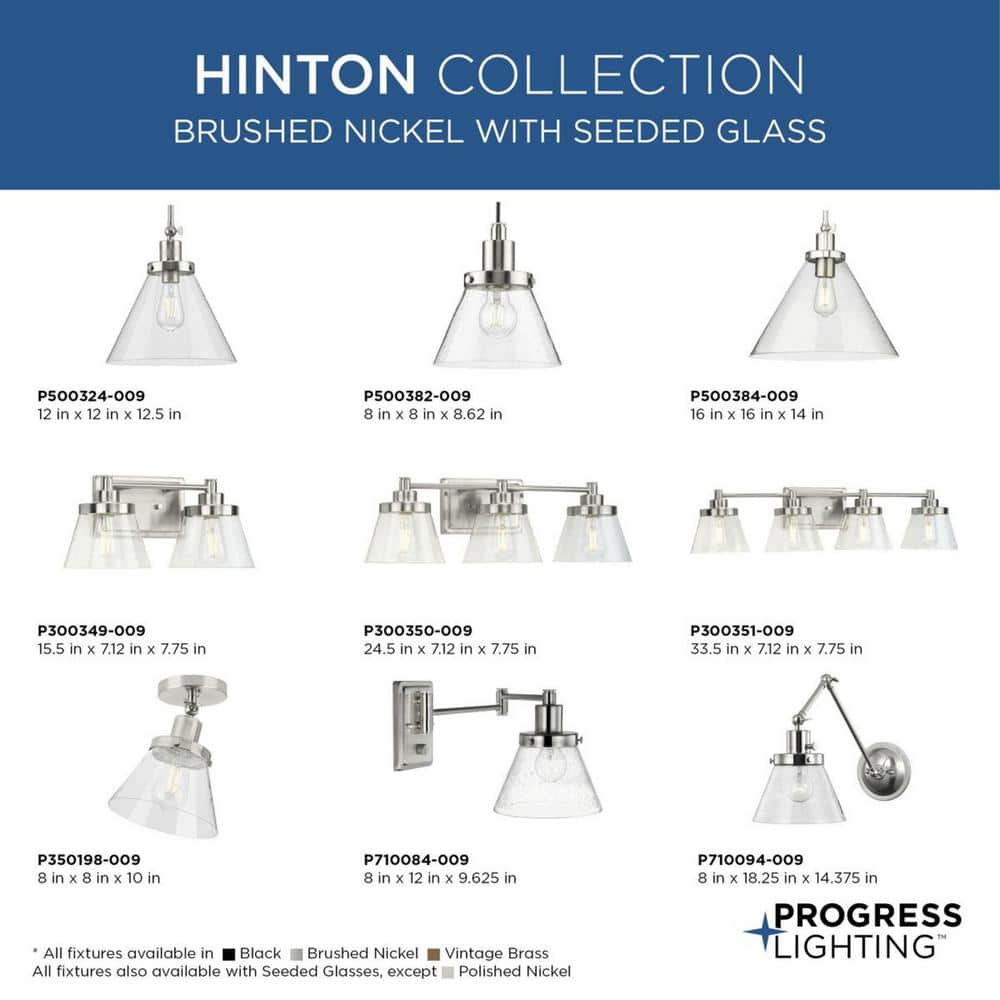 Hinton Brushed Nickel Industrial Pendant with Seeded Glass Shade