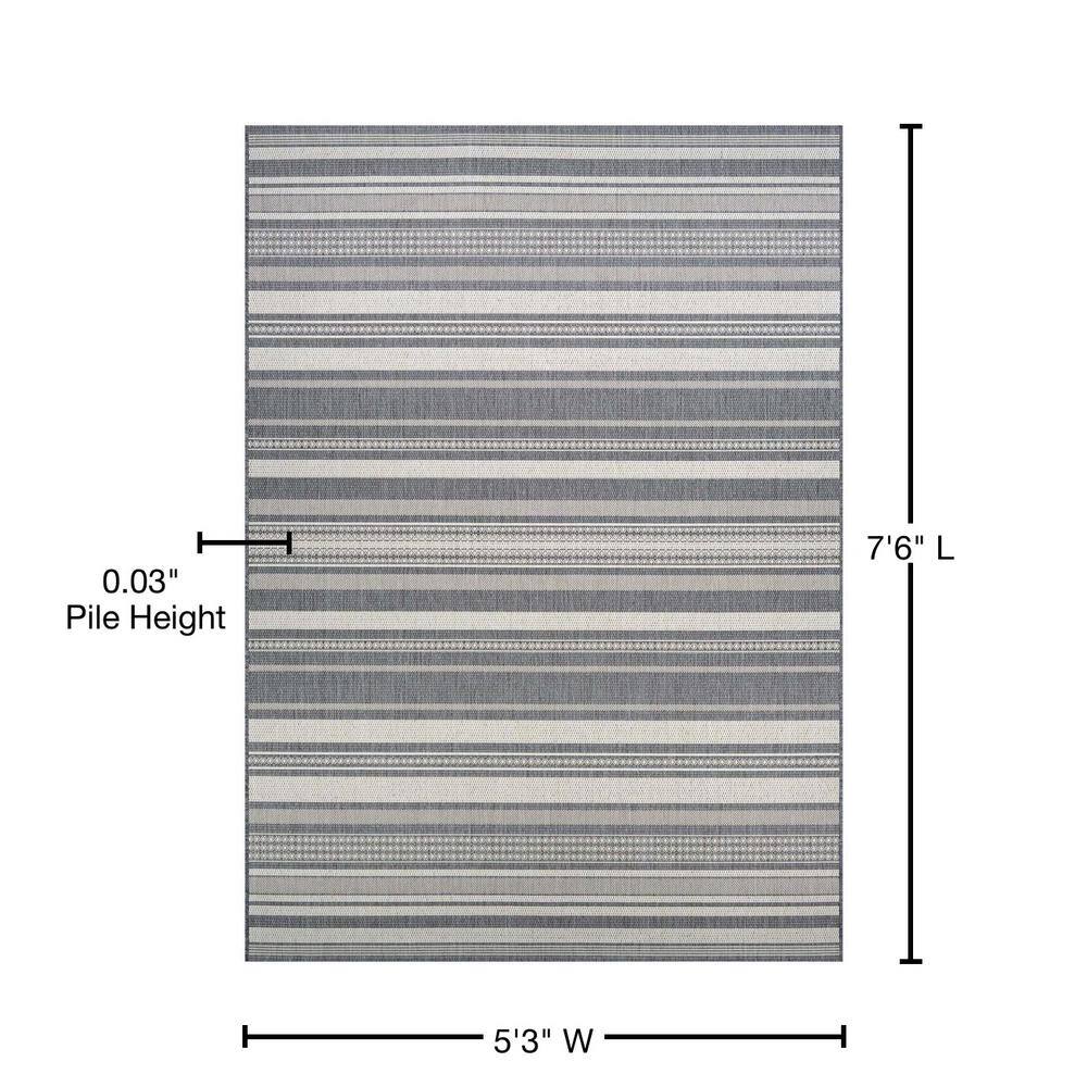 Champagne-Grey Stripe Transitional 5' x 7' Synthetic Area Rug