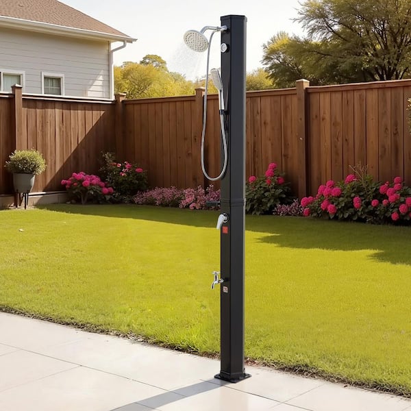 10.6 Gal. Solar Heated Shower, Black, 6.7 ft. Showerhead Height Outdoor Shower, Handheld and Foot Faucet Freestanding
