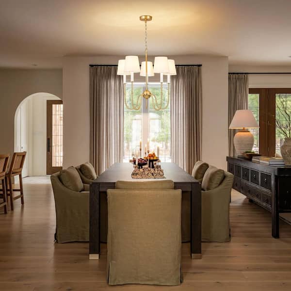 Rennnsan Charvic 23.6-in 5-Light Brushed Gold Fabric Shade