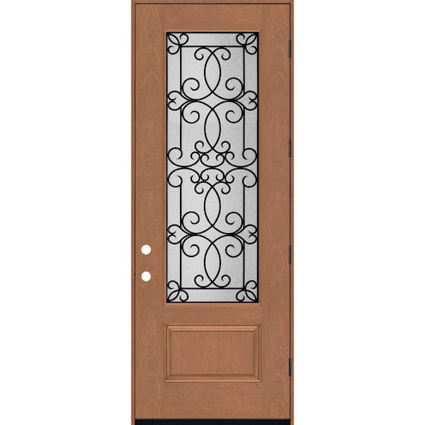 Steves & Sons Regency 36 in. x 96 in. 3/4Lite Georgian Decorative Glass LHOS Autumn Wheat Mahogany Fiberglass Prehung Front Door