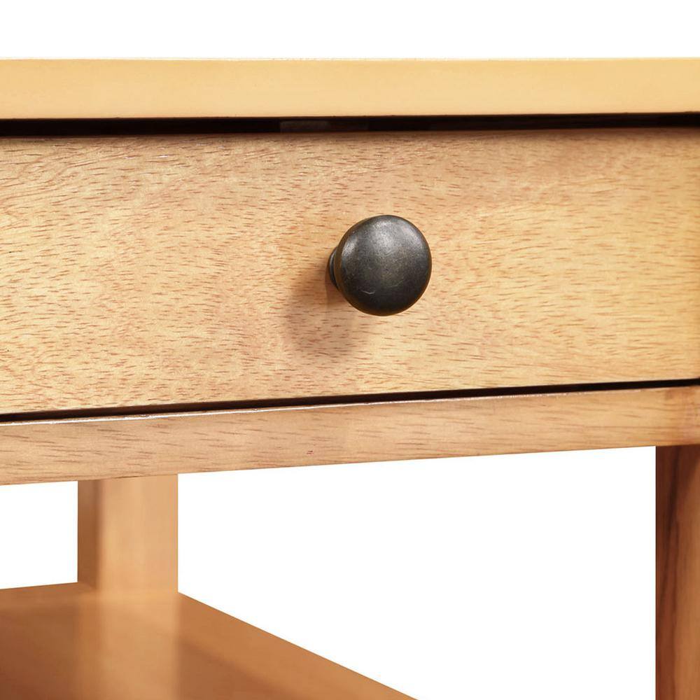 Natural Rubberwood End Table with Charging Station and Shelves