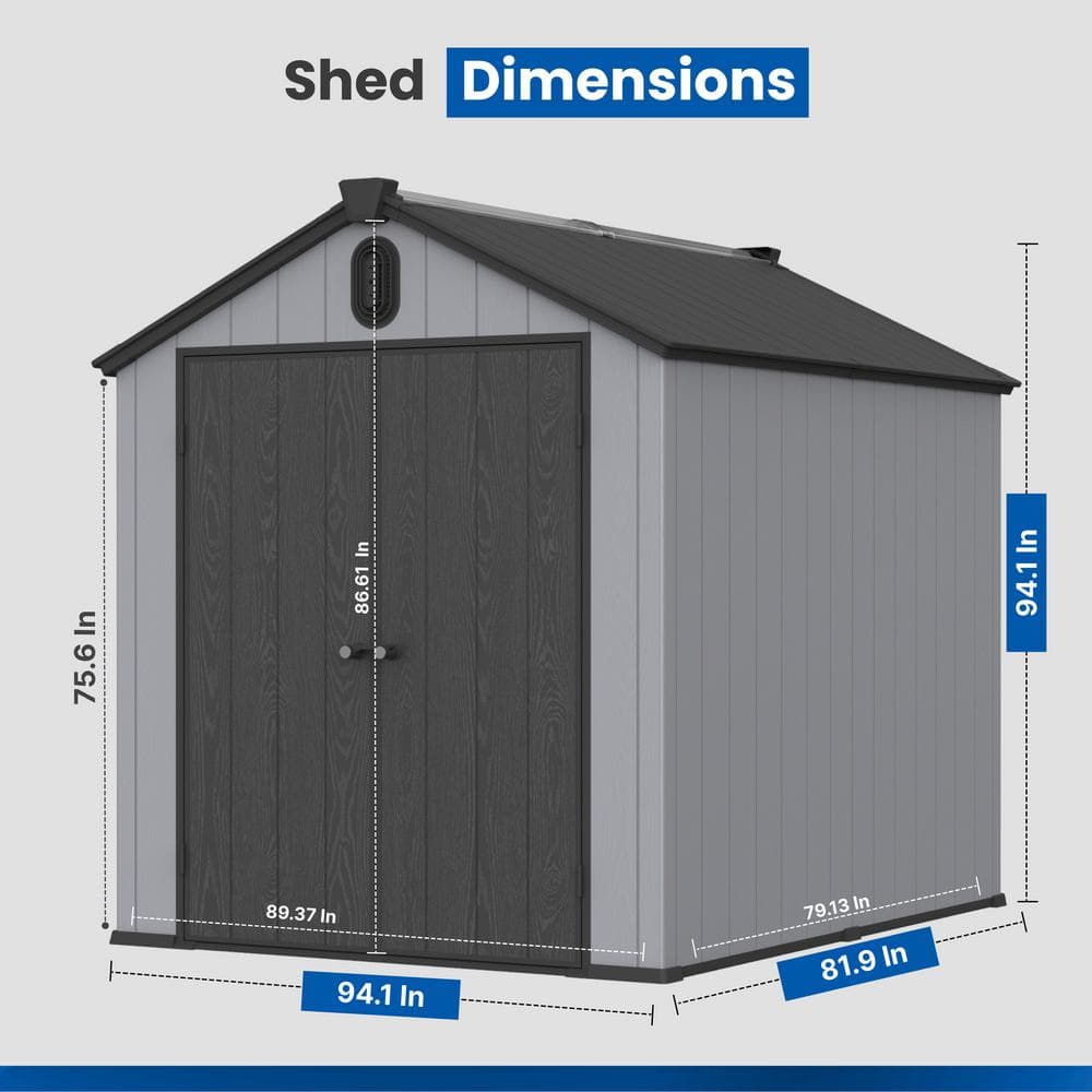 Gray Resin 6' x 8' Outdoor Shed with Black Gable Roof