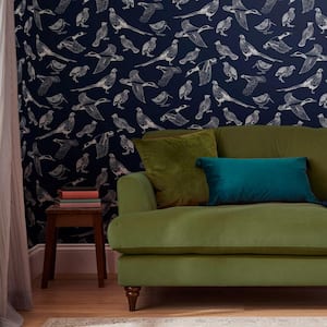 Hunting Birds French Navy Matte Non Woven Removable Paste the Wall Wallpaper