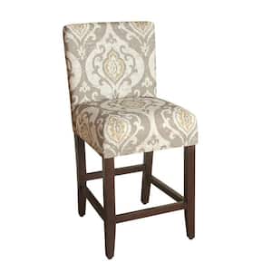 Suri Tan, Yellow, and Cream Damask Upholstery 24 in. Counter Height Barstool