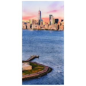 New York View B Frameless Free Floating Reverse Printed Tempered Art Glass Wall Art, 72 in. x 36 in.