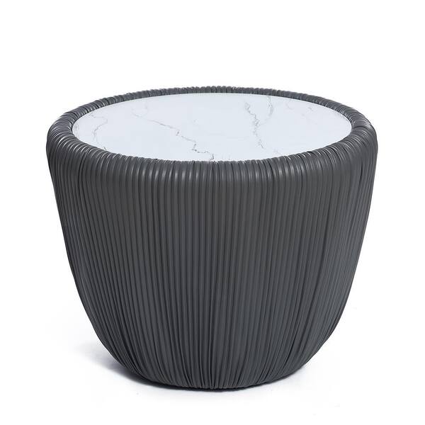 LuxenHome 15.8 in. H Gray Round Side Table