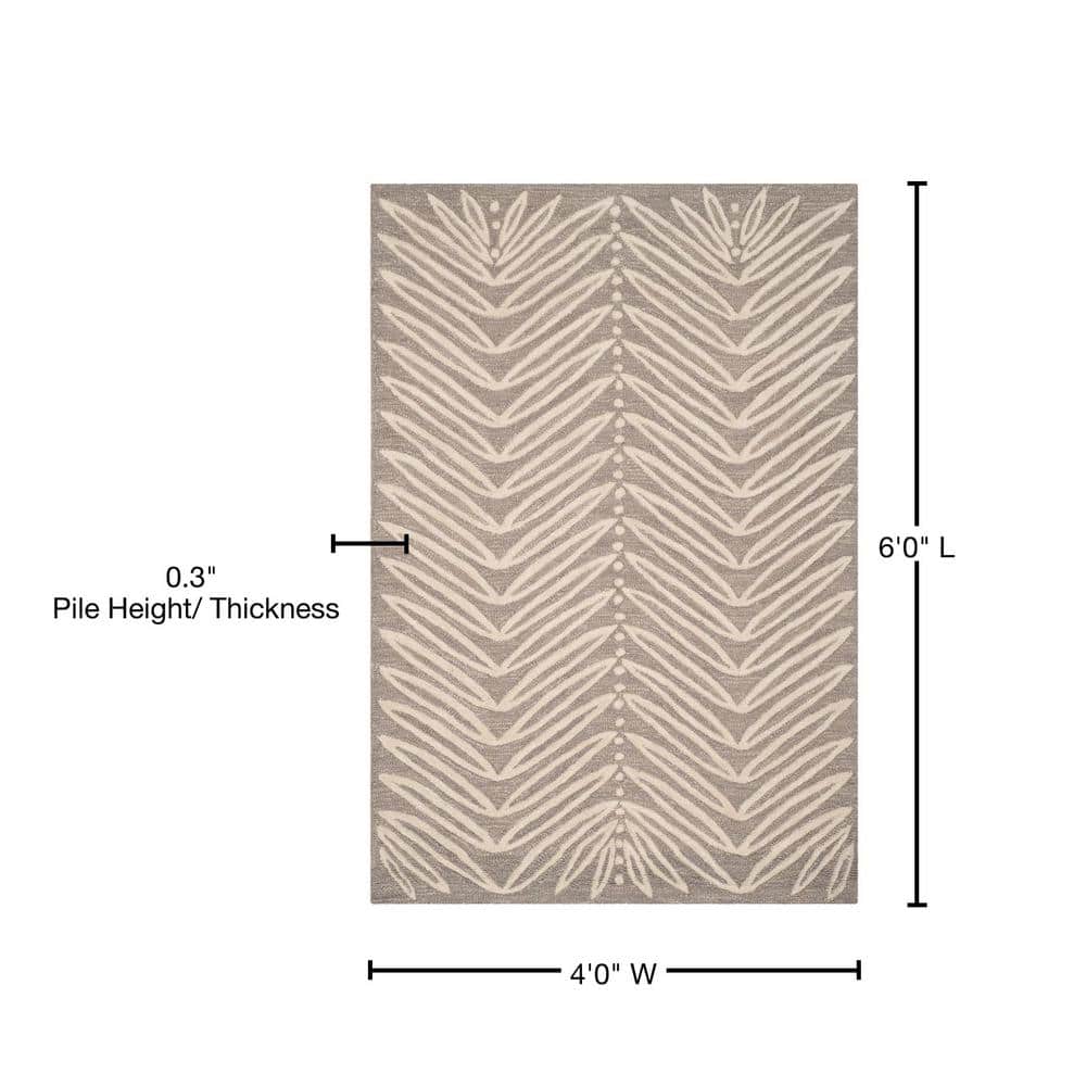 Chevron Leaves Beige and White Wool Viscose 4' x 6' Rug