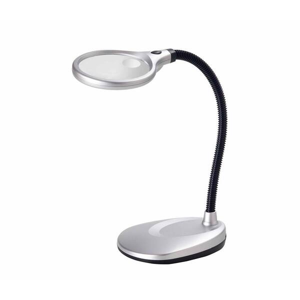 Light It! 4 in. 2-LED Lens Battery Operated Silver Magnifier Desk Lamp-DISCONTINUED