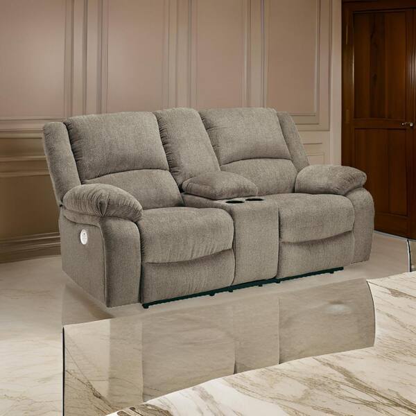 Benjara 37 in. Pillow Top Arm Chenille Rectangle Loveseat Recliner Sofa in Silver Gray