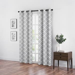 Fret Thermaback Grey Lattice Polyester 42 in. W x 84 in. L Blackout Single Grommet Top Curtain Panel