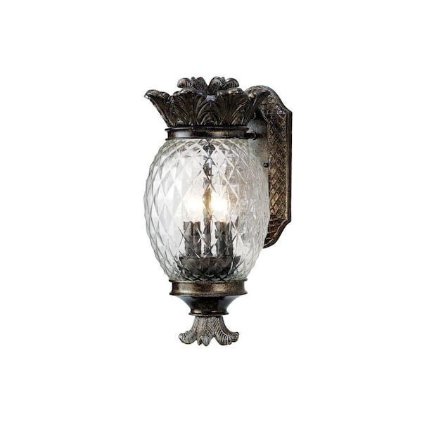 Monteaux Lighting 2-Light Bronze Pineapple Outdoor Coach Wall Light Fixture with Patterned Glass