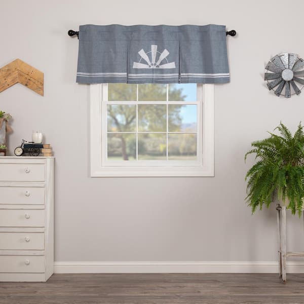 VHC BRANDS Sawyer Mill Windmill Pleated 60 in. L x 20 in. W Cotton Valance in Denim Blue Soft White