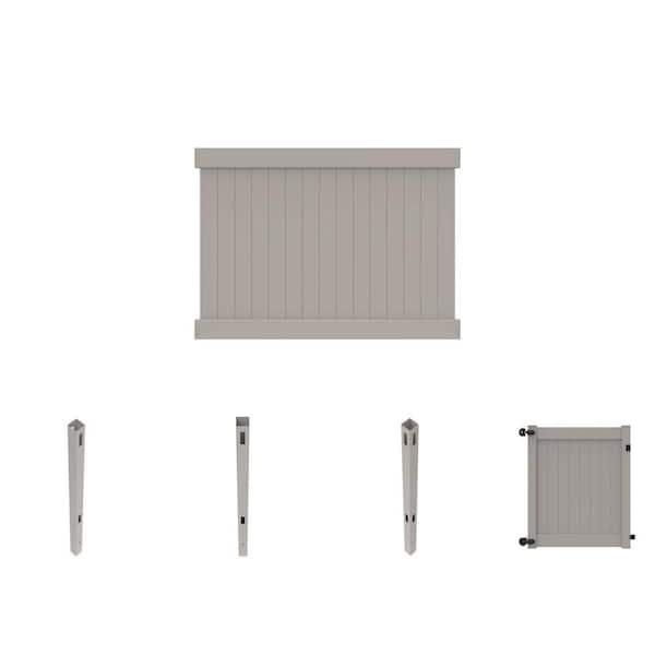 Linden 6 ft. H x 8 ft. W Gray Privacy Vinyl Fence Panel with 5 ft. Gate and Posts