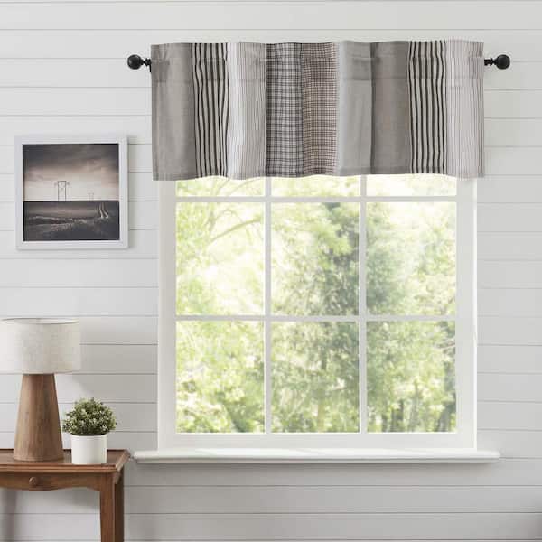 VHC BRANDS Ashmont 60 in. L x 19 in. W Patchwork Cotton Valance in Gray Vintage White Washed Blue