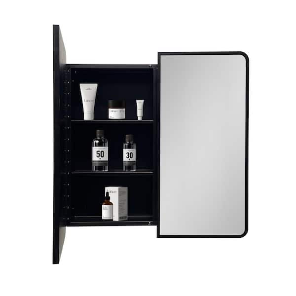Tileon 30 in. W x 26 in. H Rectangular Black Metal Wall Mount or Recessed Medicine Cabinet with Mirror