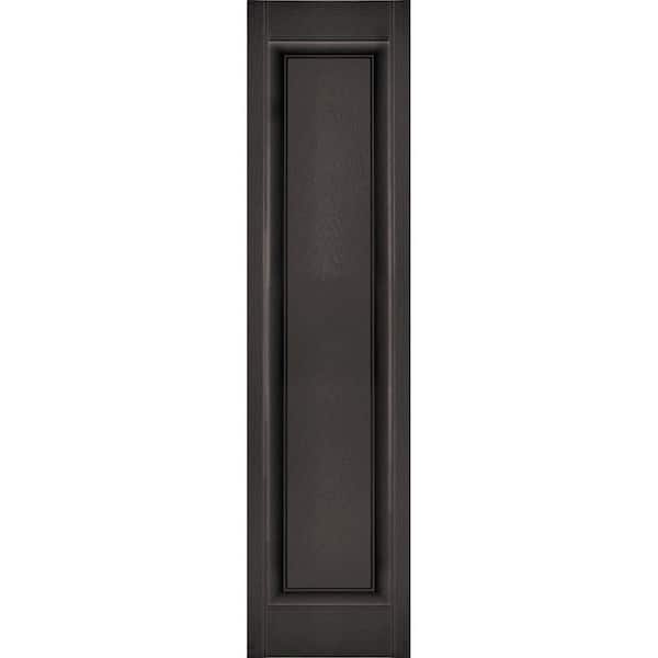 Ekena Millwork 12 in. x 38 in. Lifetime Vinyl Custom Single Raised Panel Shutters Pair Musket Brown
