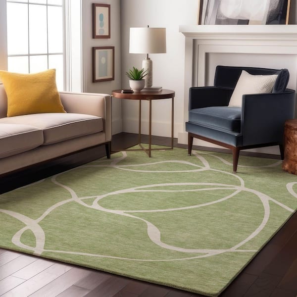 Mayfield Premium Machine Washable Abstract AMF999 Aloe 9 ft. x 12 ft. Area Rug