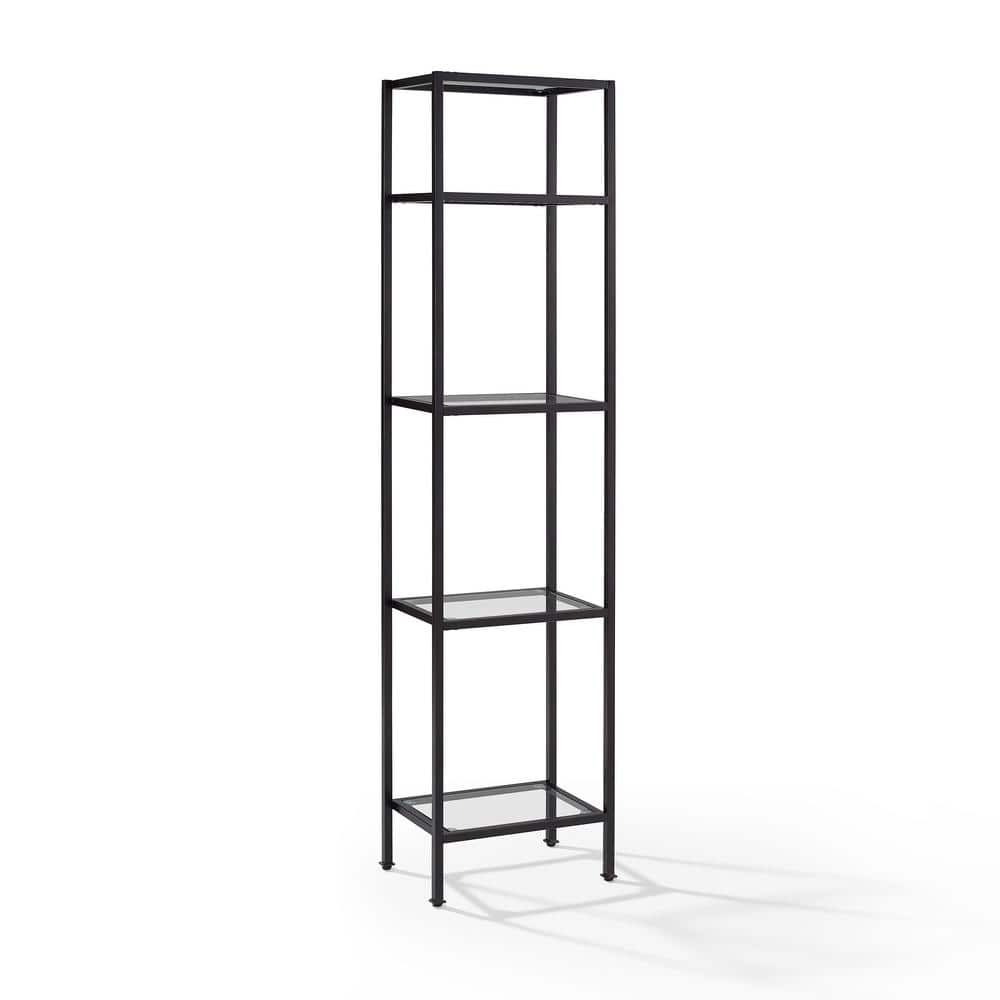 Sleek Aimee Narrow Oil-Rubbed Bronze Etagere with Tempered Glass Shelves
