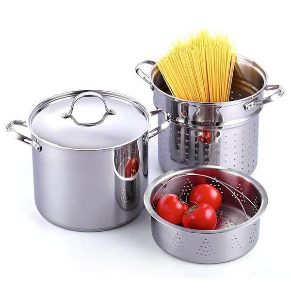 Classic 12 qt. Stainless Steel Pasta Stockpot Cooker Steamer Multi-Pot Set
